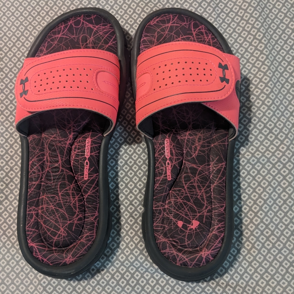 Pink and black women's size 8 Under Armour sandals